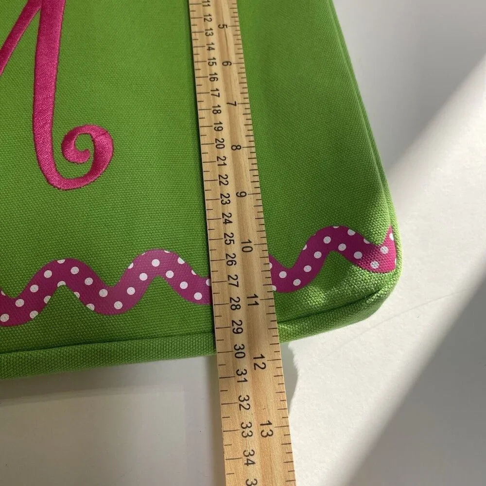 Monogrammed M Laptop Sleeve Padded Computer Green inside Pink Polka Dot 15x11